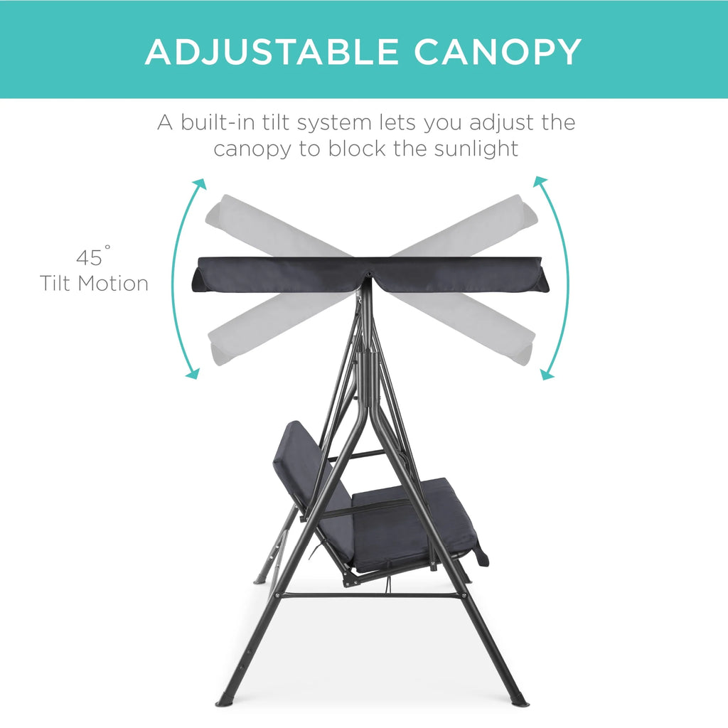 2-Person Convertible Canopy Swing Glider Lounge Chair with Removable Cushions Blue U66970