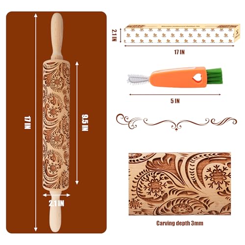 17" Wooden Rolling Pins with Embossed Designs B232