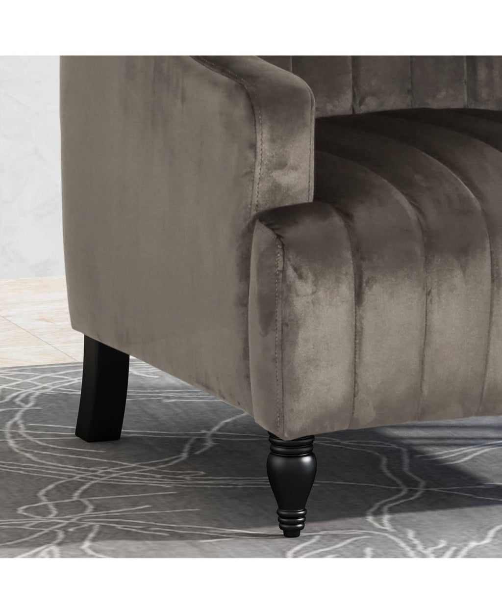 Gray and Dark Brown Velvet Club Chair H5120