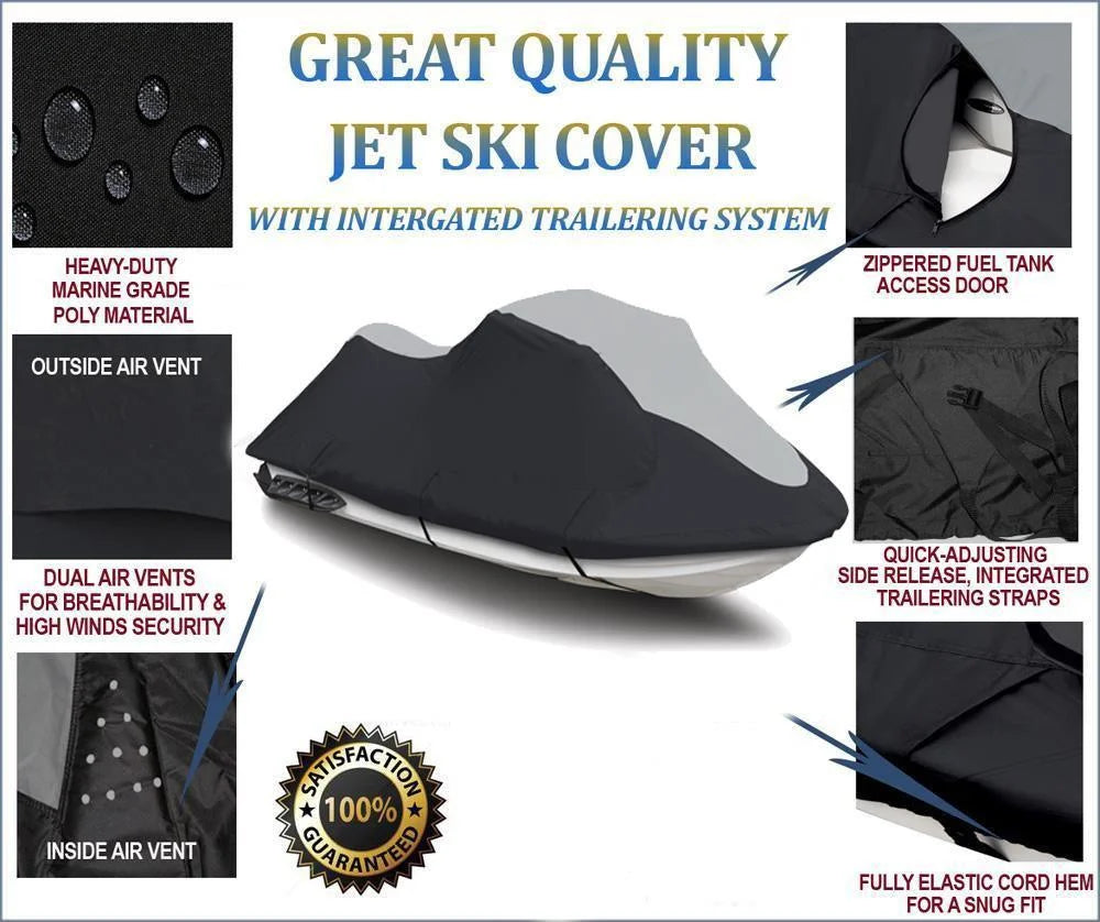 Trailerable Jet Ski Cover Black/Grey 2 Seater 111" A827