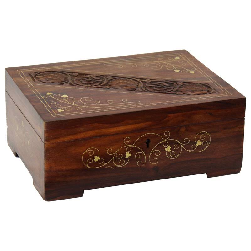Rosewood Carved Wooden Decorative Box with Key G450203