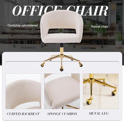 Velvet Upholstered Swivel Desk Chair with Gold Base D95966