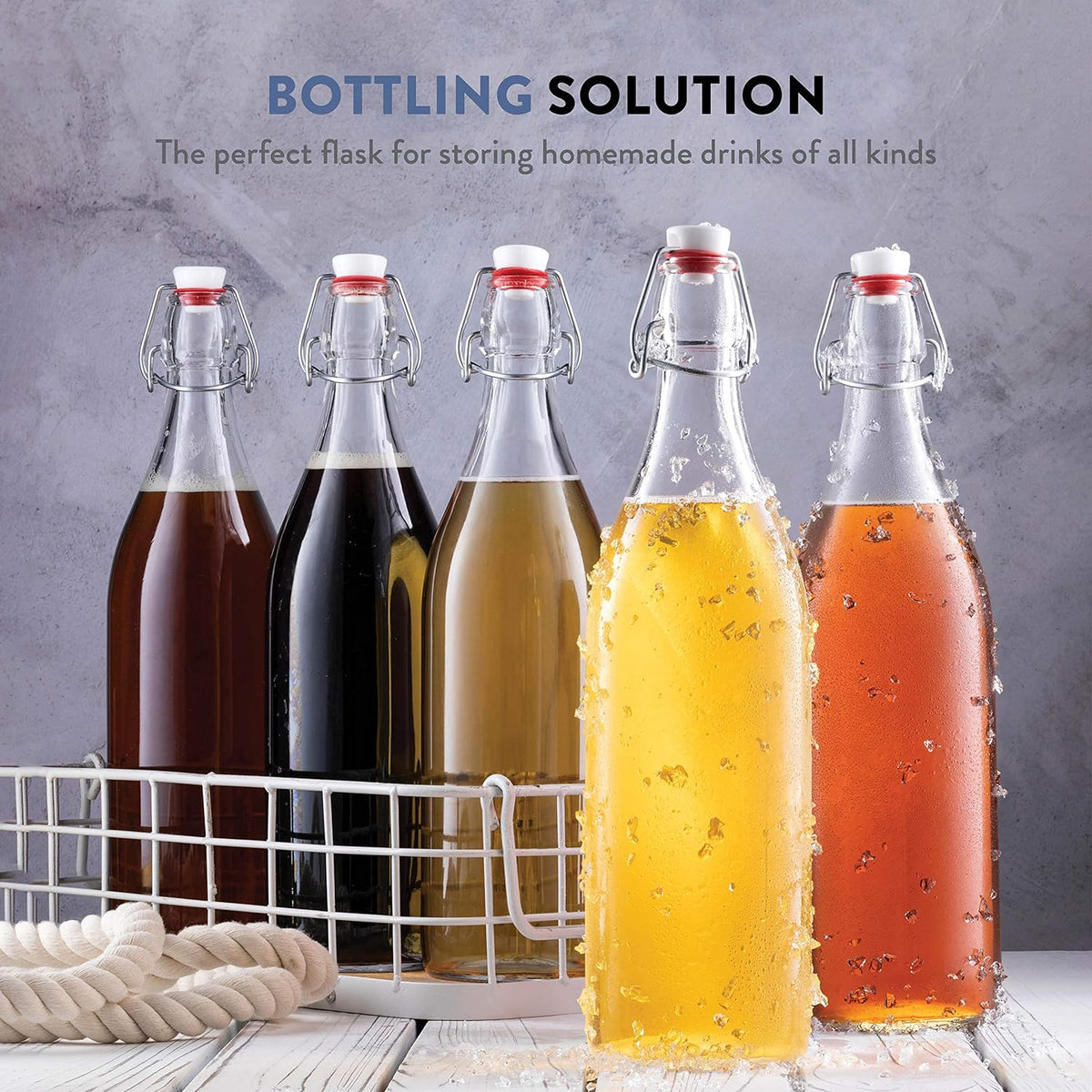 Clear Glass Swing Top Bottles 6 Pack 1 Liter Z8937