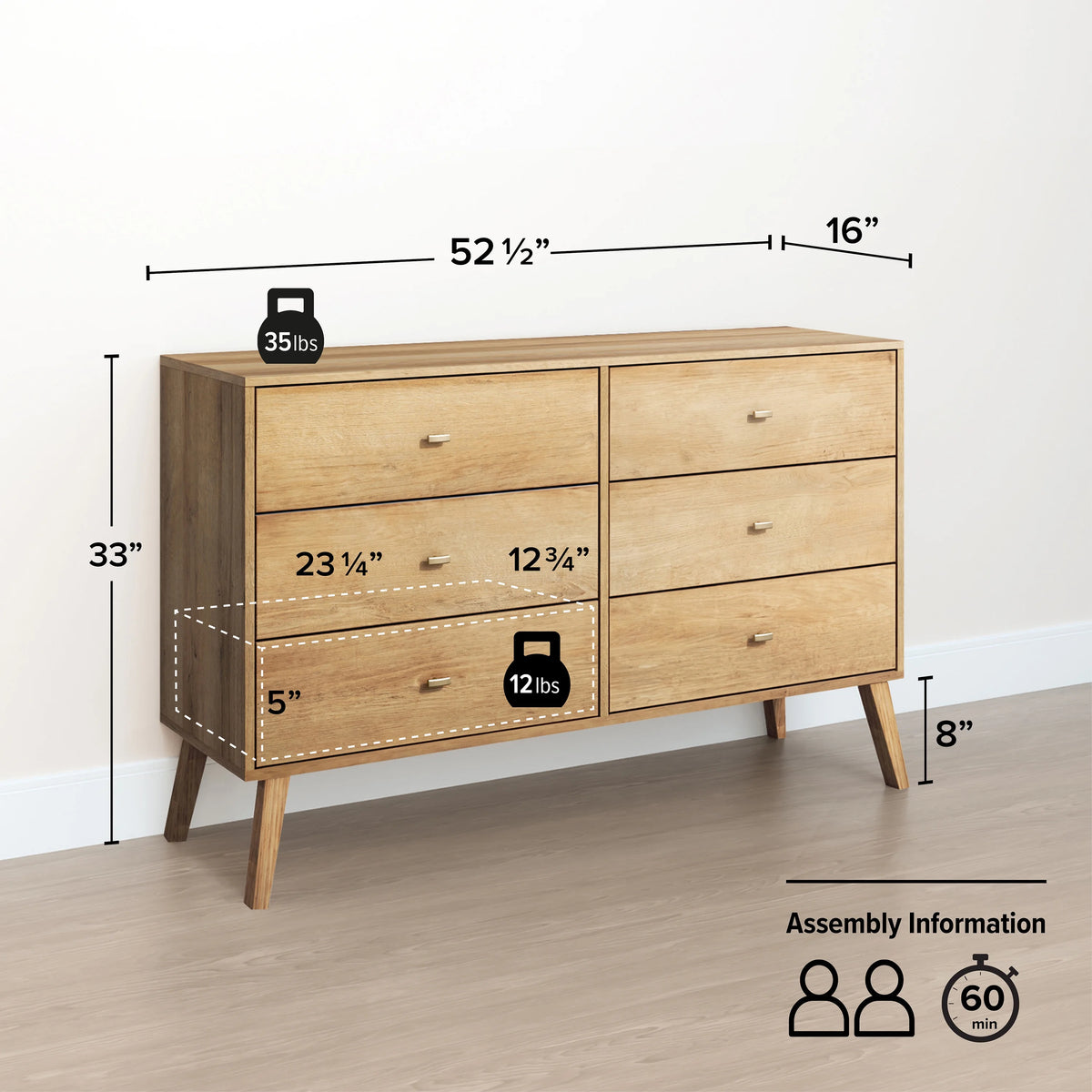6 Drawer Wooden Dresser W641782