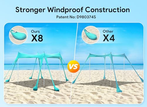Beach Tent, Camping Sun Shelter UPF50+ with 8 Sandbags, Sand Shovels, Ground Pegs & Stability Poles L9685