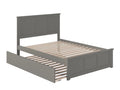Grey Full Wood Platform Bed with Footboard & Trundle Y9292