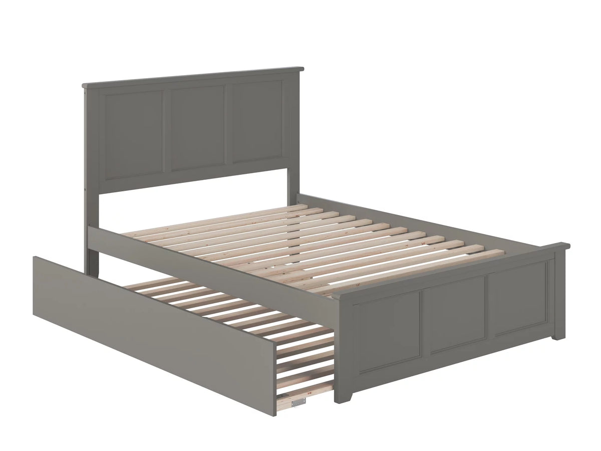 Grey Full Wood Platform Bed with Footboard & Trundle Y9292