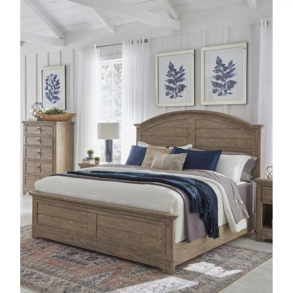 Beige Wood Queen Arched Panel Bed J687
