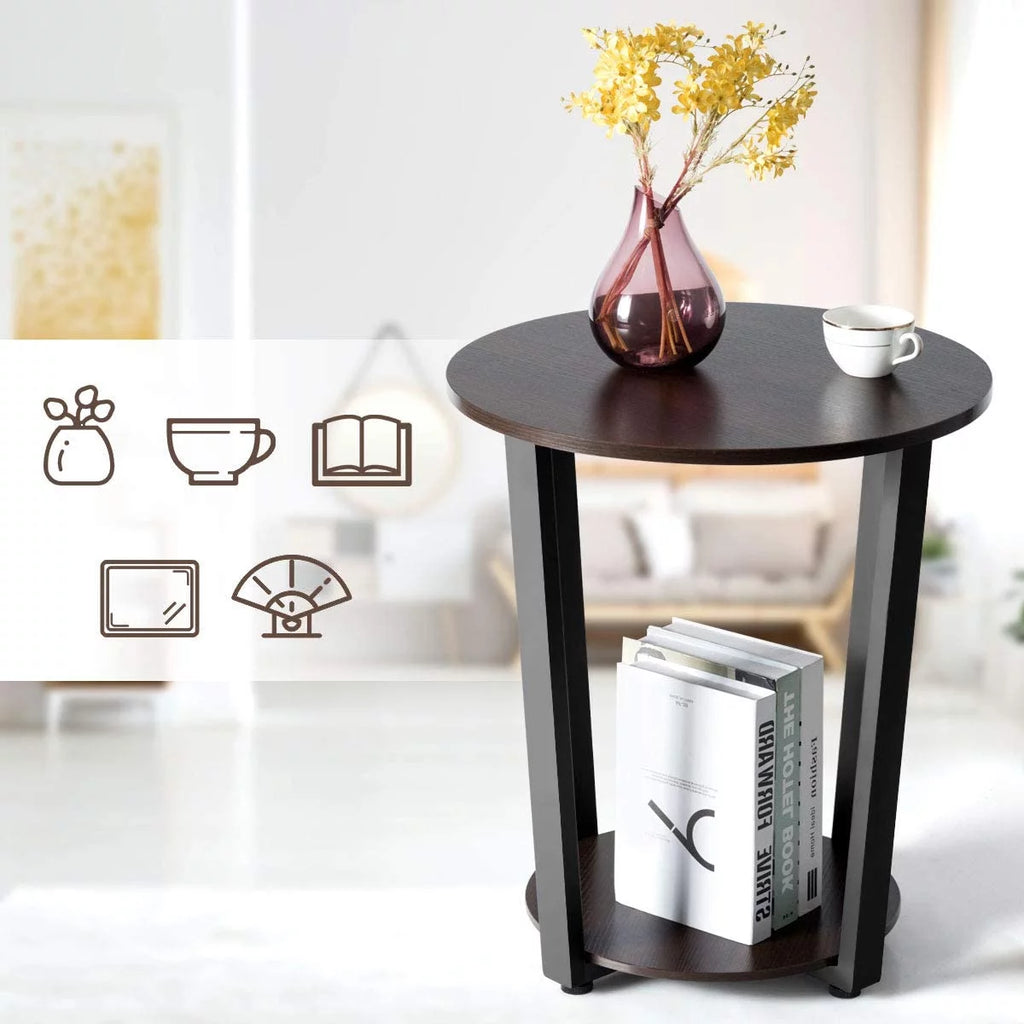 Round 2-Tier Metal End Table with Storage Shelf W806309