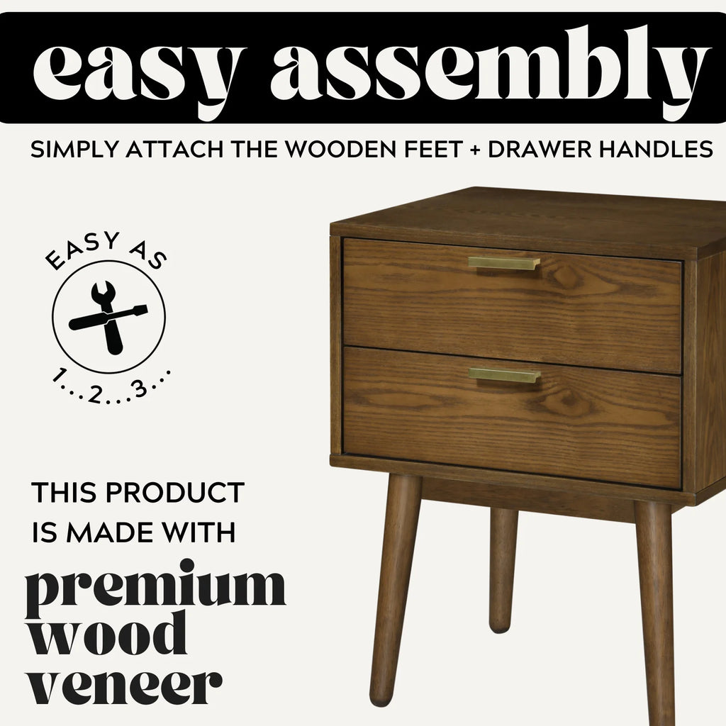 Walnut & Gold Two Drawer Nightstand U452