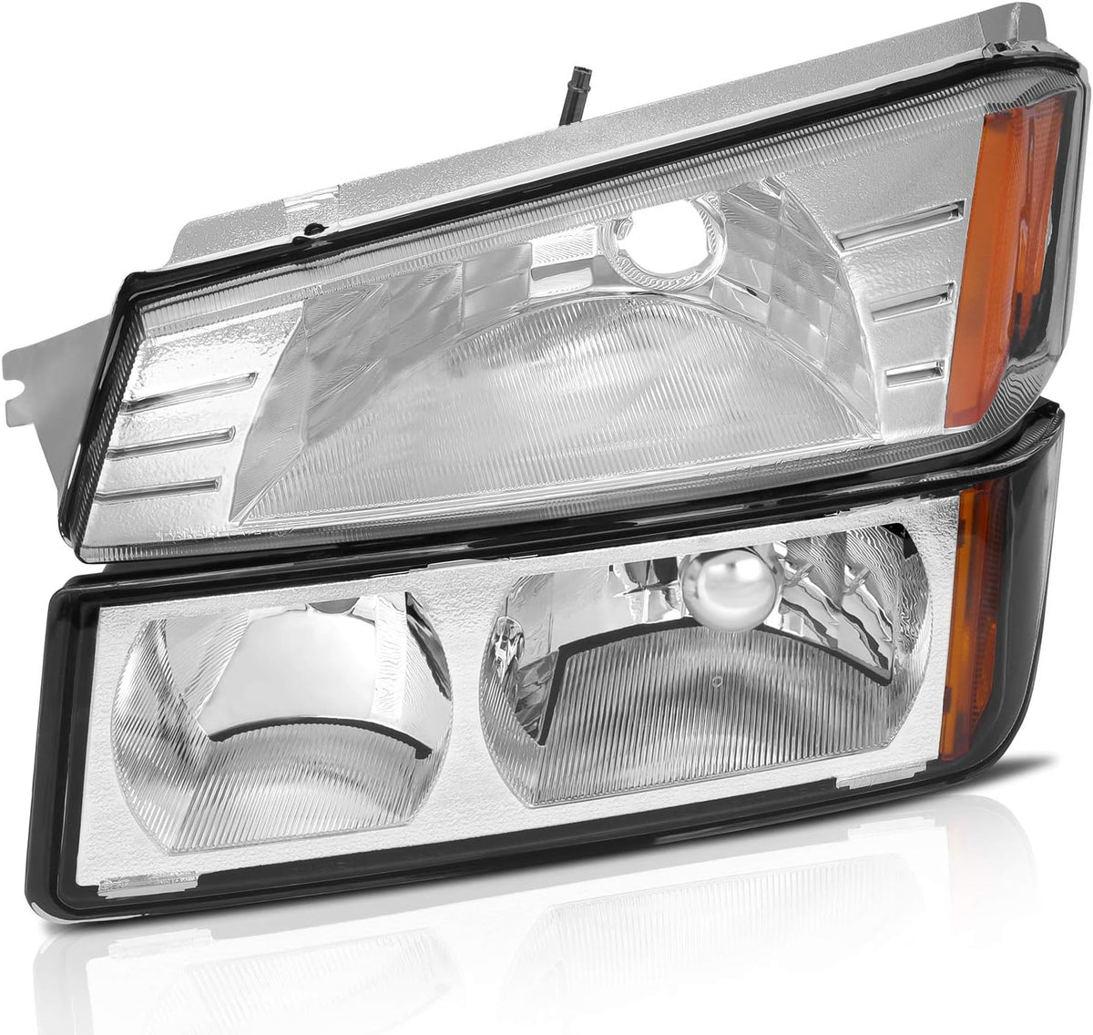 Chrome Housing Amber Reflector Headlight Assembly Pair K31049