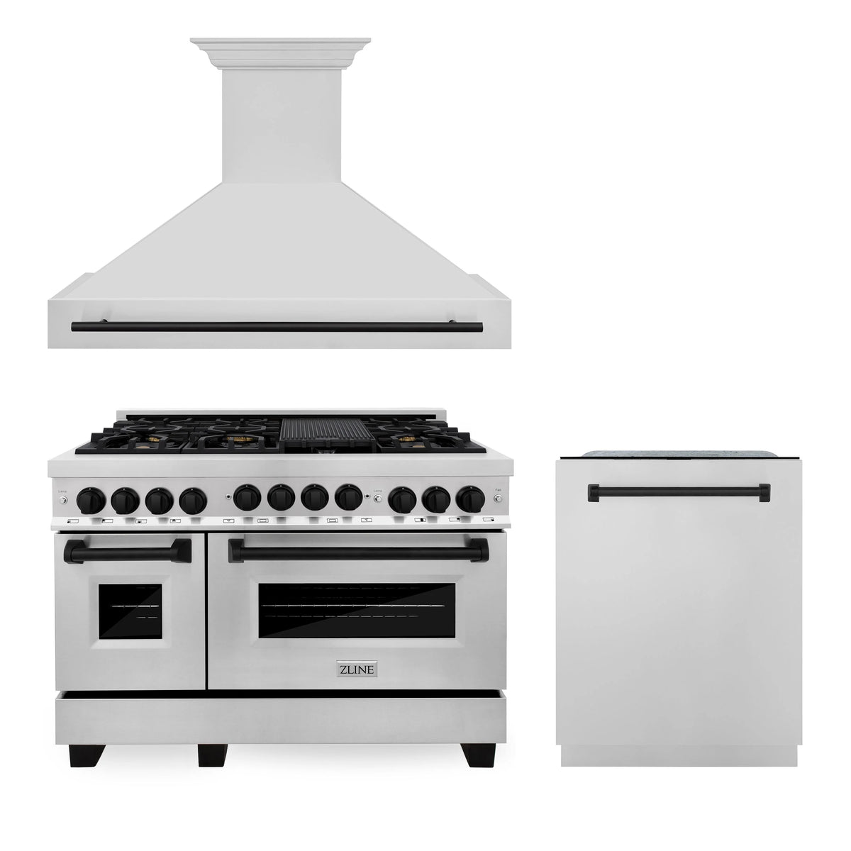 48 In. Gas Range, Range Hood and Dishwasher in Stainless Steel P63169