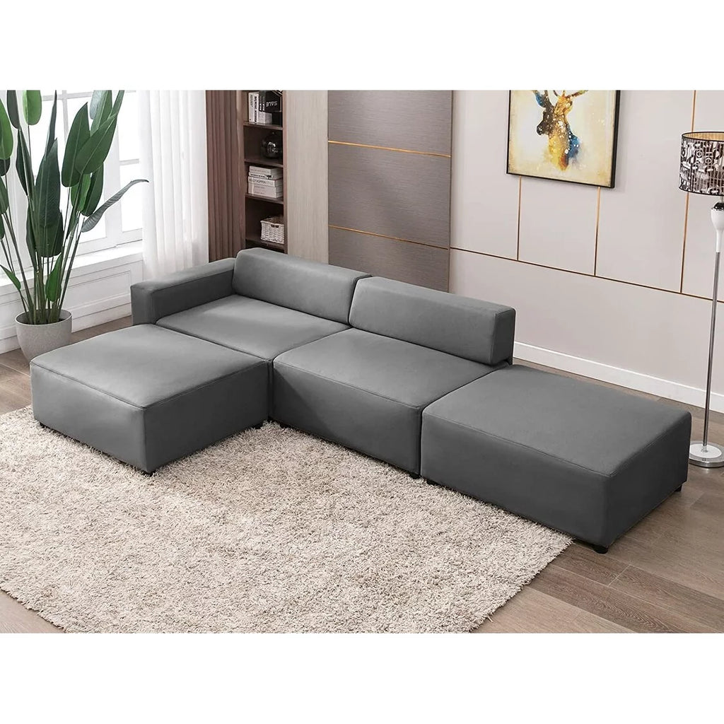 Light Grey L Shape Modular Sectional Sofa with Ottomans Z459