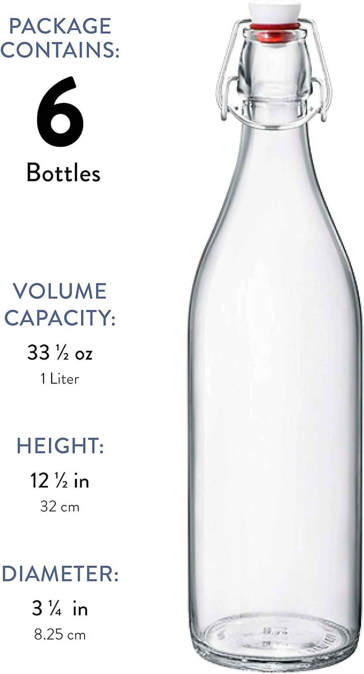 Clear Glass Swing Top Bottles 6 Pack 1 Liter Z8937