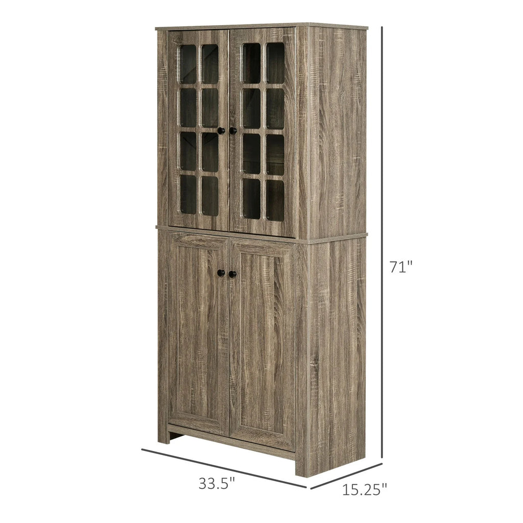 Kitchen Pantry Storage Cabinet with Glass Doors Q419280