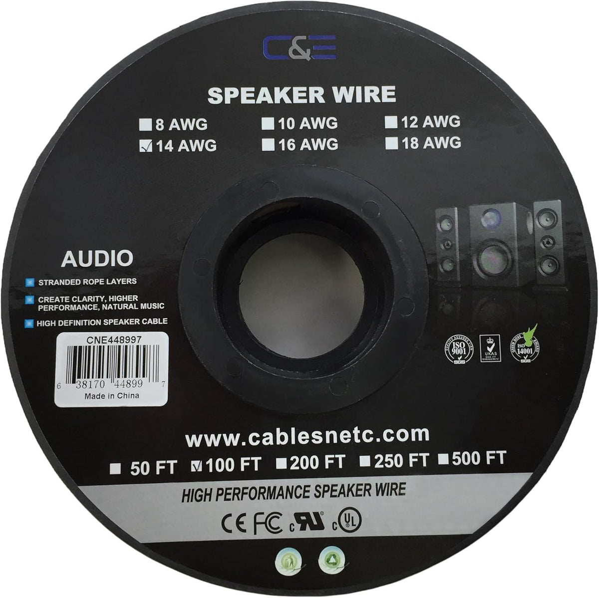 12AWG Oxygen-Free Copper Speaker Wire Cable, Pack of 2 E358140