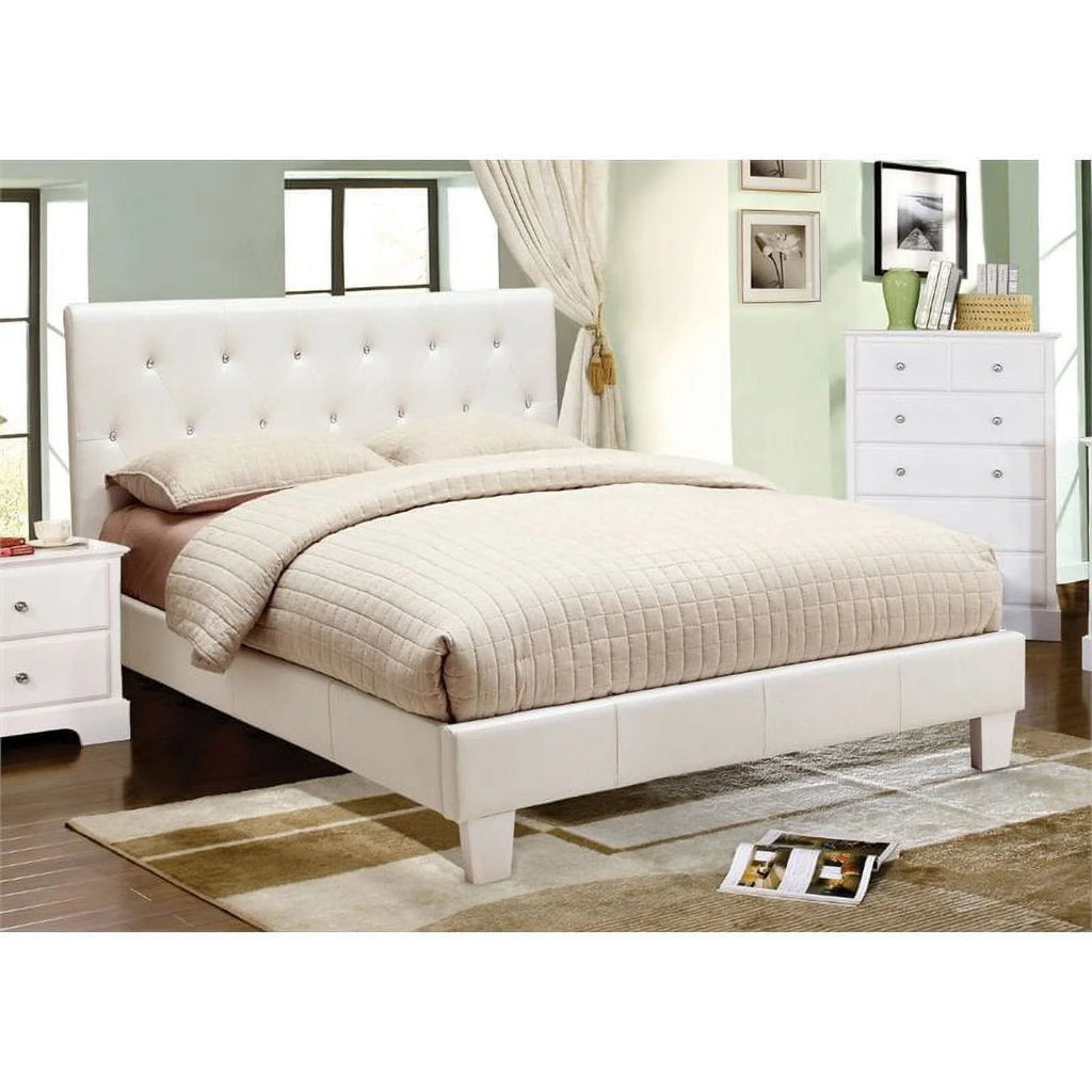 White Faux Leather Queen Platform Bed F6823