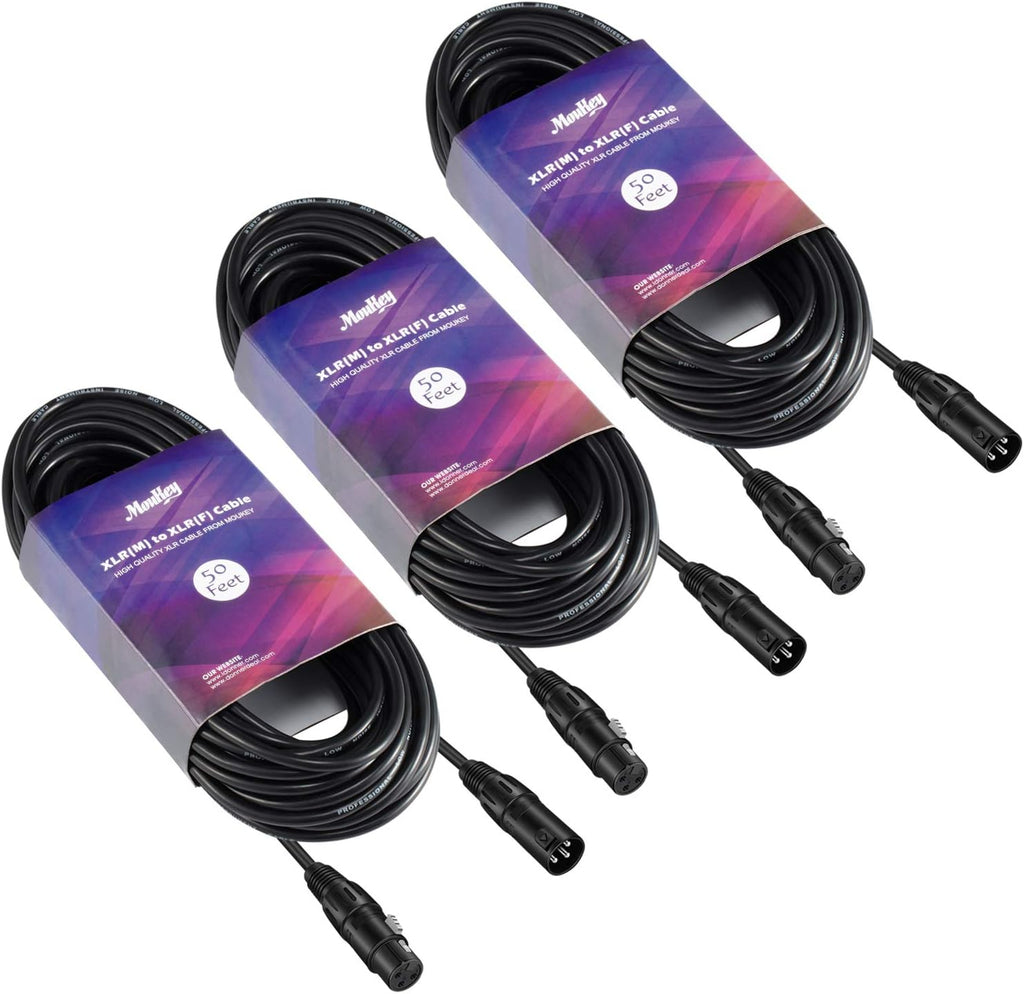 25ft XLR Microphone Male to Female Mic Cables Black 3-Pack L1337