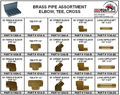 Brass Pipe Elbow Tee Fittings Assortment in Metal Tray L1095