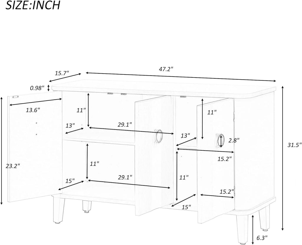 Black Storage Cabinet with 3 Doors and Adjustable Shelf I1500
