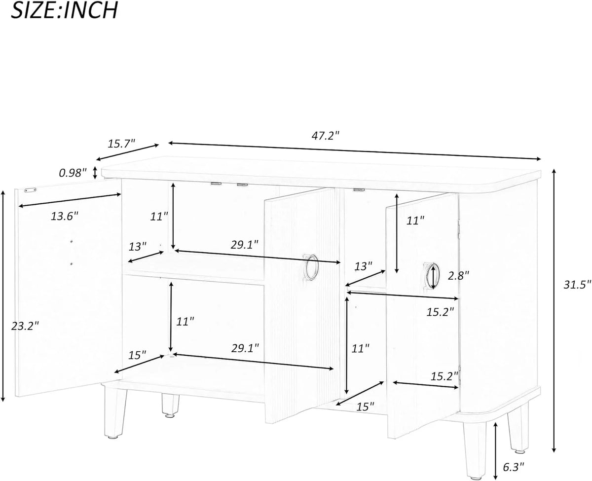 Black Storage Cabinet with 3 Doors and Adjustable Shelf I1500