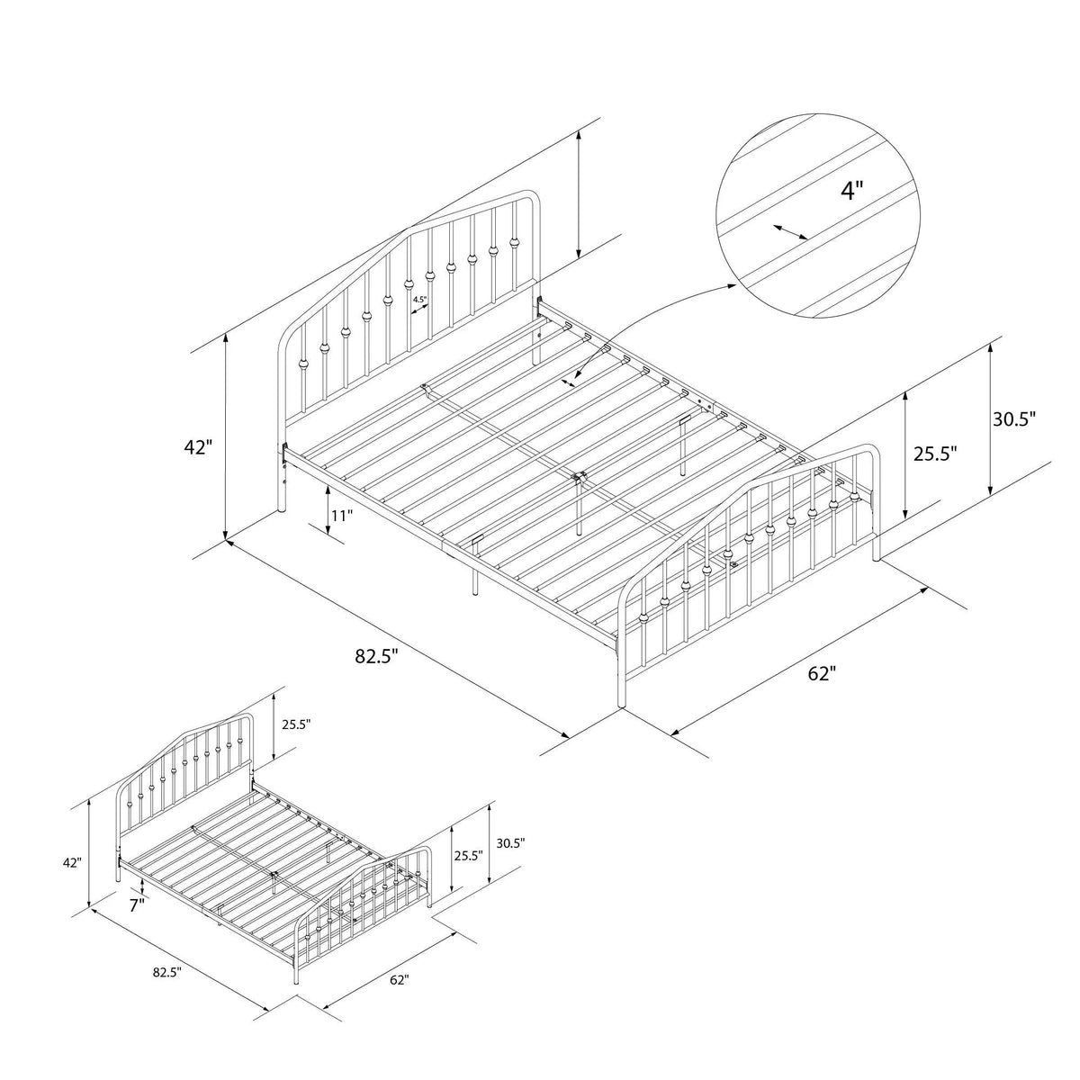 Queen Black Metal Bed E92024