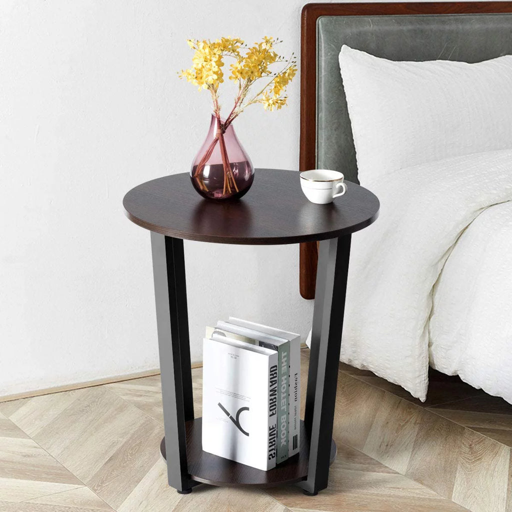 Round 2-Tier Metal End Table with Storage Shelf W806309