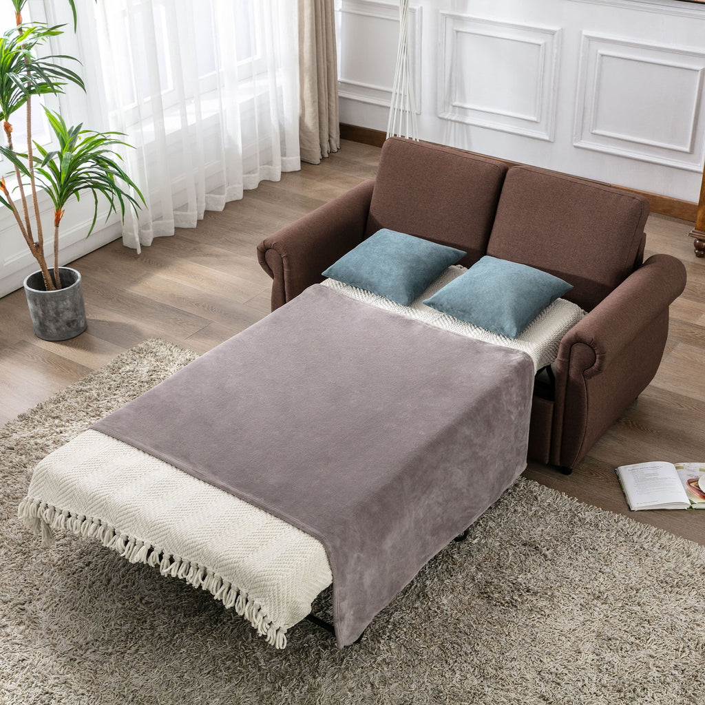 Brown Twin Size Pull Out Sofa Bed I2057