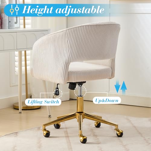 Velvet Upholstered Swivel Desk Chair with Gold Base D95966