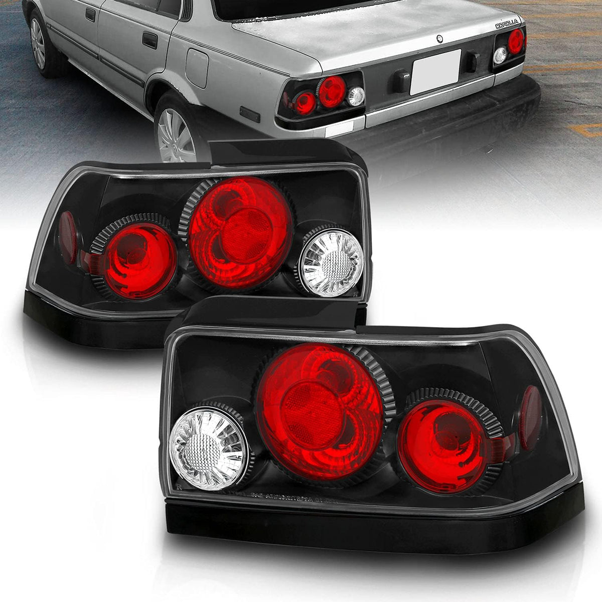 Chrome Black Trim Replacement Rear Brake Taillights for 1993-1997 Toyota Corolla B7276