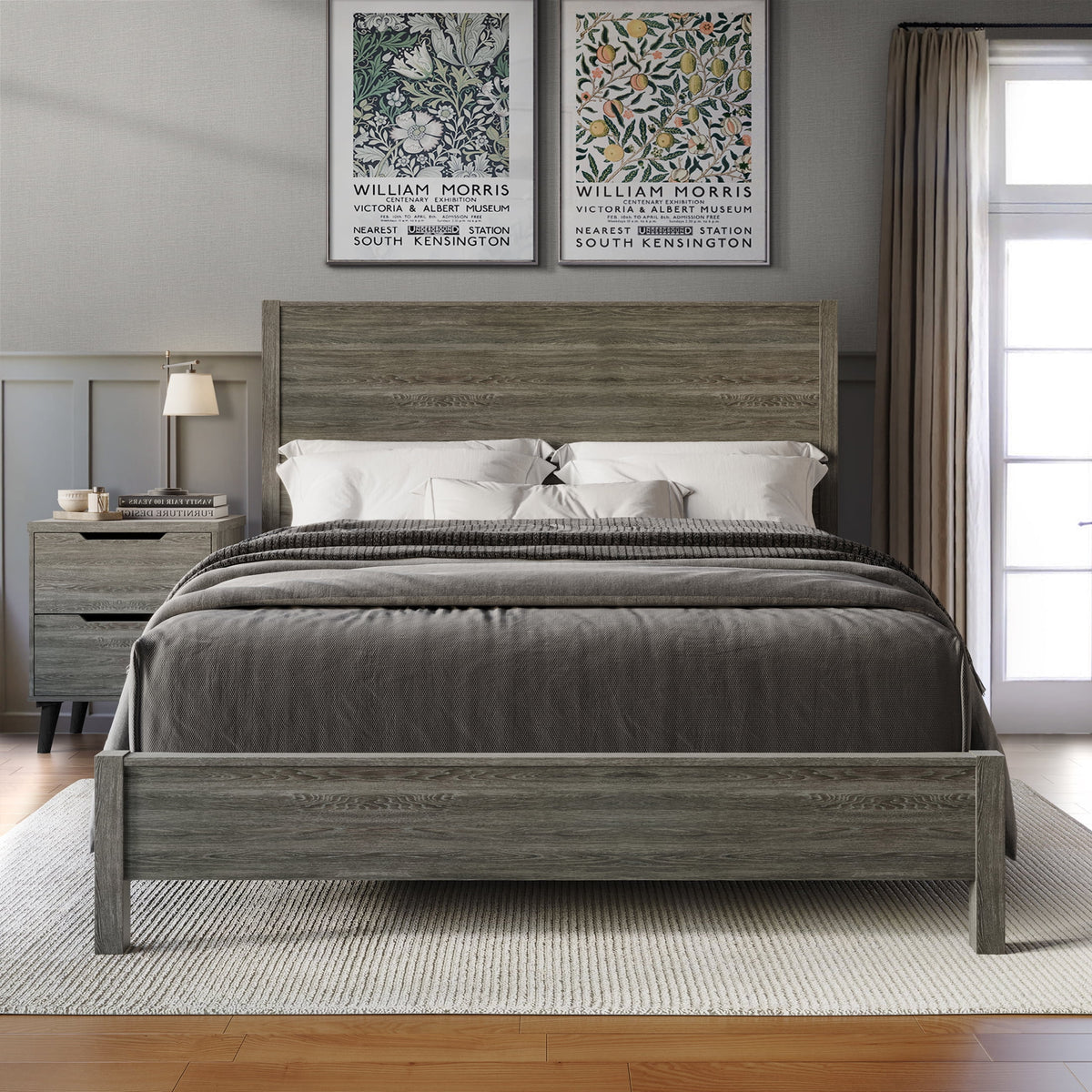 Wood Panel Queen Bed Dark Grey Q61022