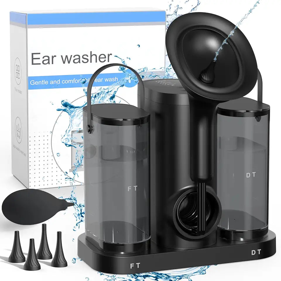 Electric Ear Wax Removal Kit with Two Portable Tanks and Hanging Rack Black Q678