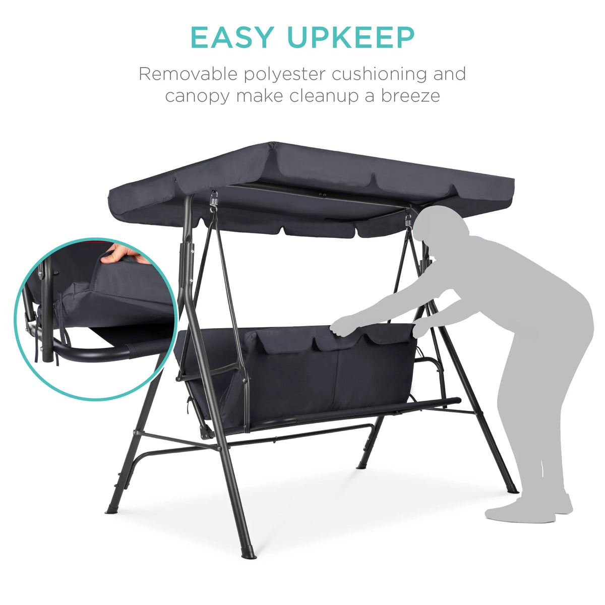 2-Person Convertible Canopy Swing Glider Lounge Chair with Removable Cushions Blue U66970