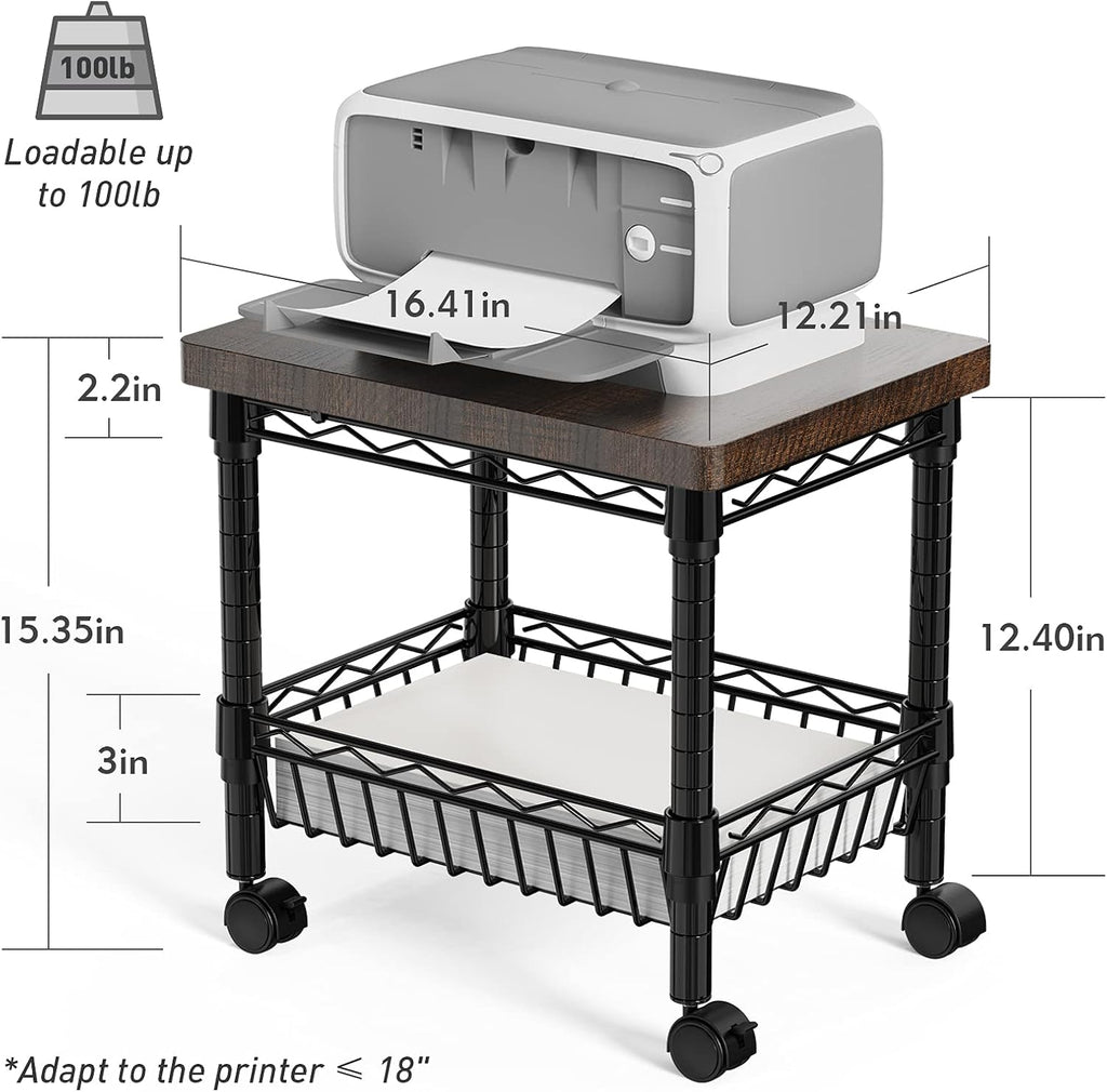 Printer Stand with Storage, Metal Printer Cart, Heavy Duty Printer Table G40381