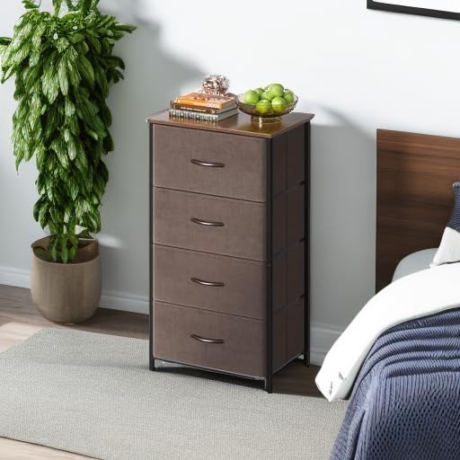 Dark Grey 4 Drawer Fabric Dresser with Wood Top Y82592