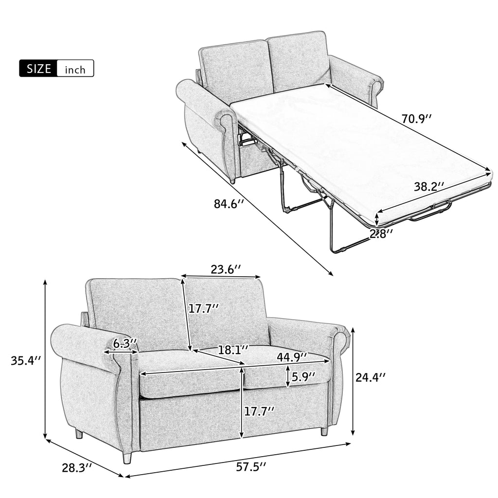 Brown Twin Size Pull Out Sofa Bed I2057