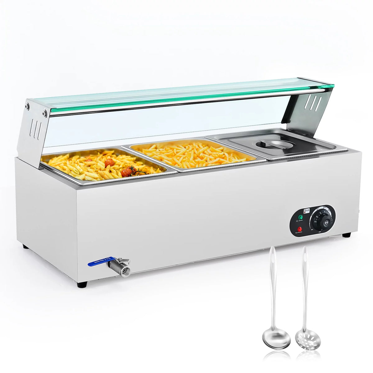 3 Pan Food Warmer Buffet Server with Glass Shelf W812