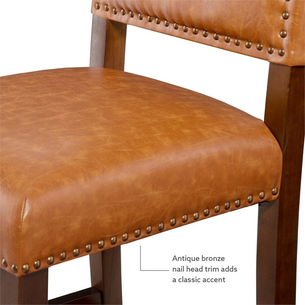 24" Faux Leather Wood Counter Stool in Dark Caramel/Walnut R713737