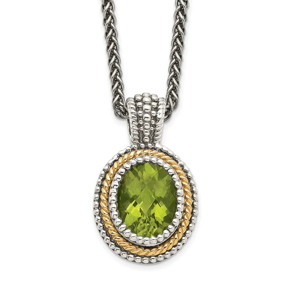 Antiqued Sterling Silver and 14K Gold Peridot Necklace F730