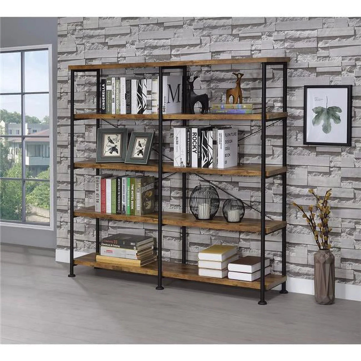 4-Shelf Metal and Wood Bookcase X298