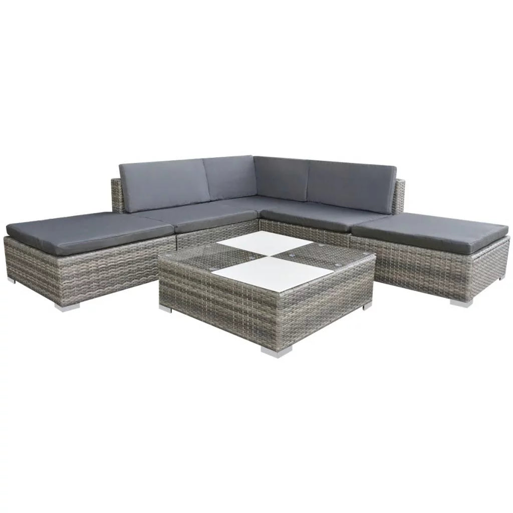 6 Piece Gray Poly Rattan Sectional Sofa Set G202592
