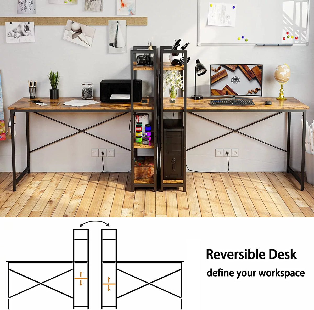 55" Computer Desk with Power Outlet and Storage Shelves L73322