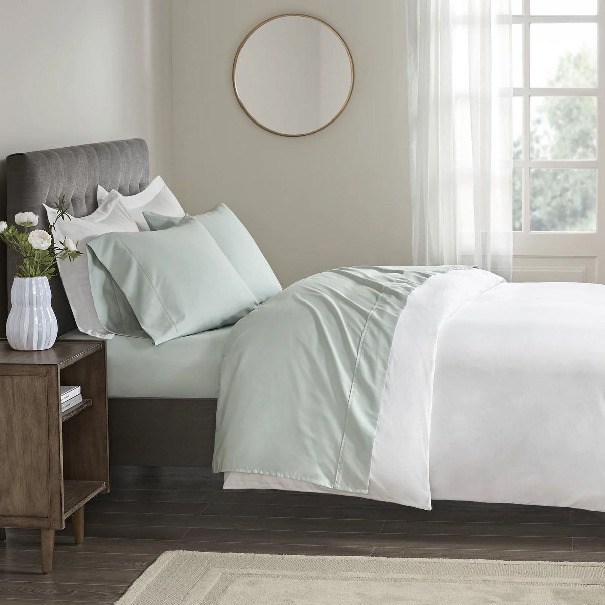 400 Thread Count Cotton Sateen 4 Piece Green Sheet Set M557039