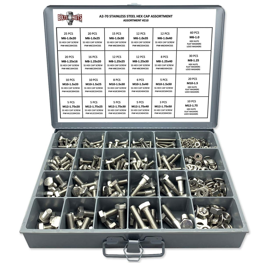 575 Piece Stainless Steel Hex Cap Screws Bolts Nuts Washers Assortment Kit V305817