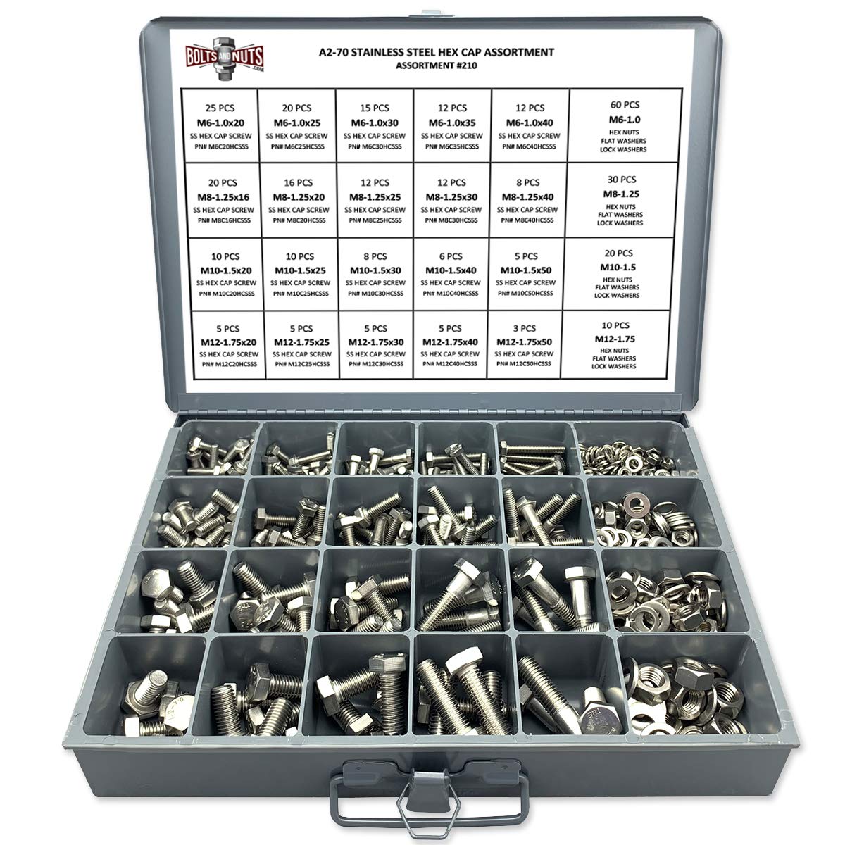 575 Piece Stainless Steel Hex Cap Screws Bolts Nuts Washers Assortment Kit V305817