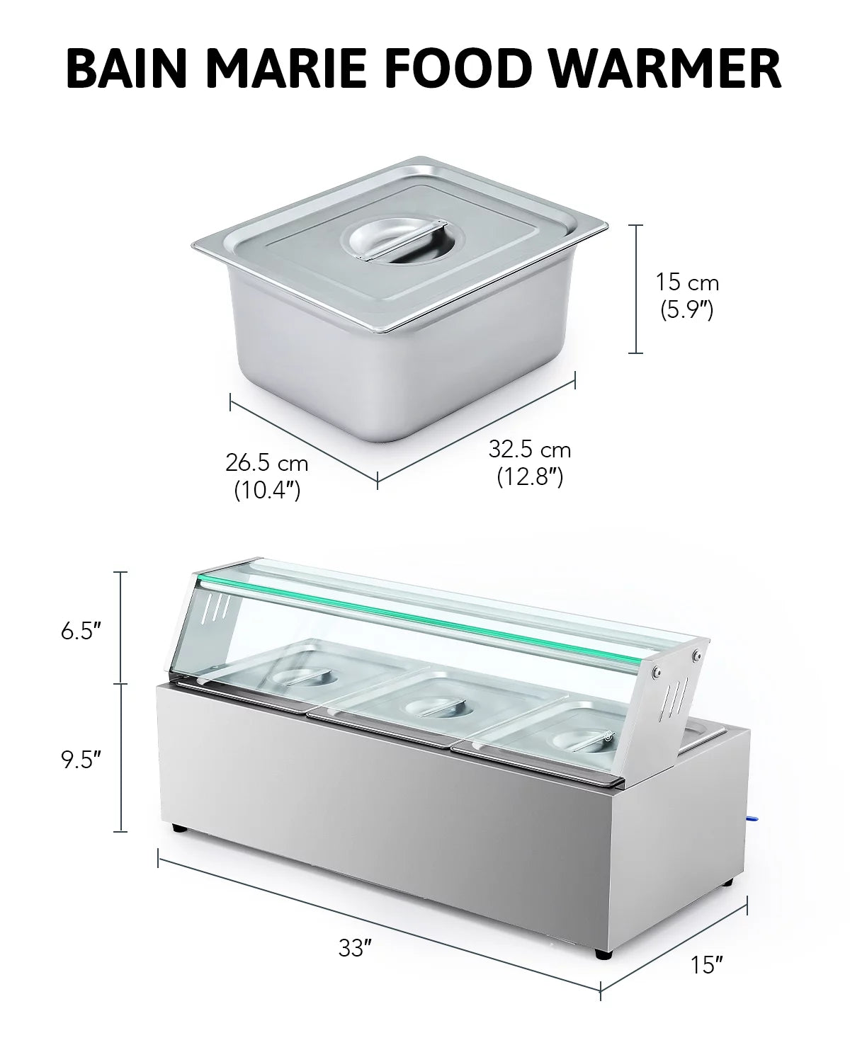3 Pan Food Warmer Buffet Server with Glass Shelf W812
