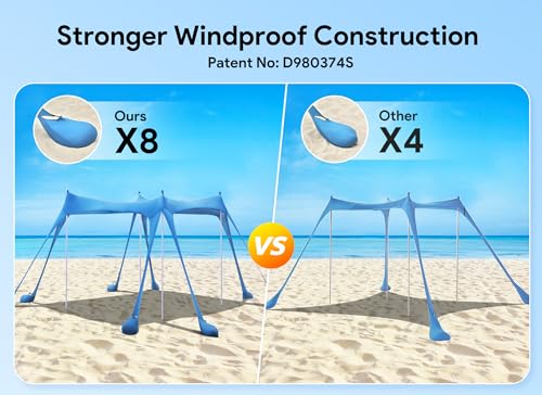 Beach Tent, Camping Sun Shelter UPF50+ with 8 Sandbags, Sand Shovels, Ground Pegs & Stability Poles L9685