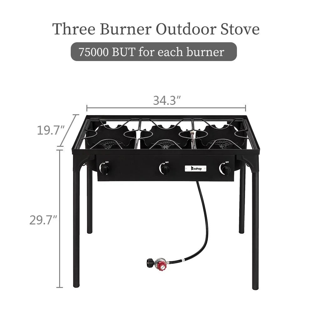 Black 3-Burner Outdoor Stove with Regulator R38735
