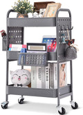 3-Tier Rolling Utility Storage Cart with Removable Baskets Hooks V812225
