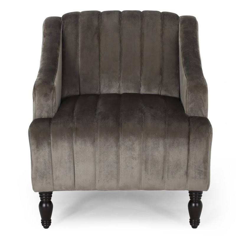 Gray and Dark Brown Velvet Club Chair H5120